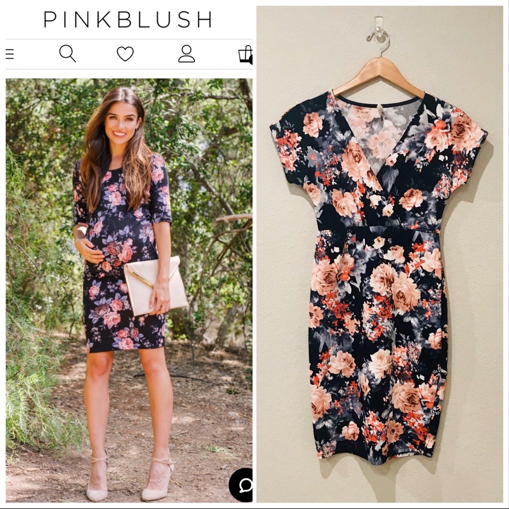 Navy Floral Fitted Maternity Dress